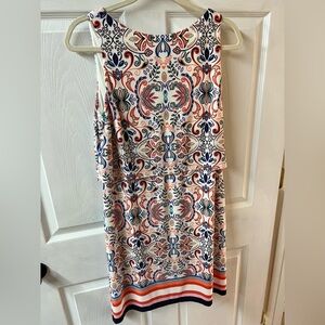 Vince Camuto Navy and Coral Patterned Dress